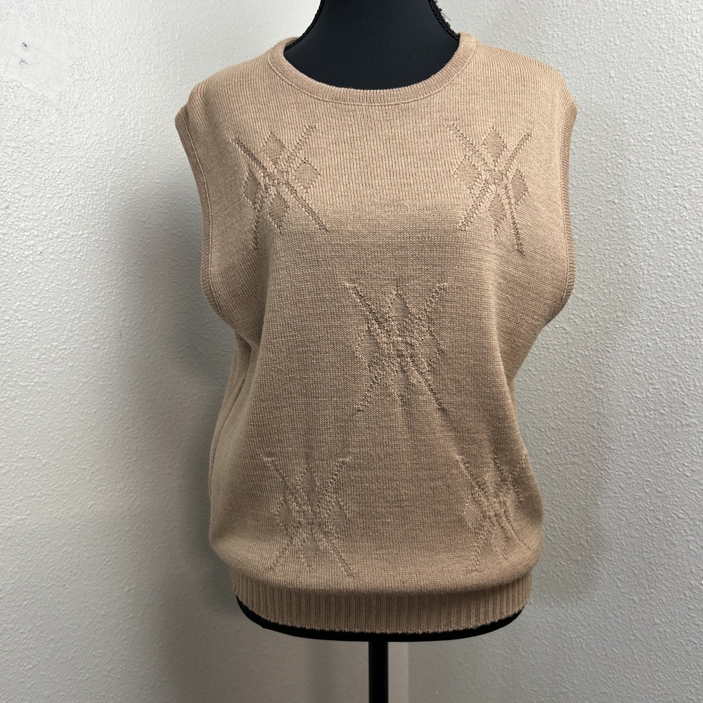 Vintage Pendleton Sweater Vest Women's Large Tan Cardigan‎ Wool Knit Made in USA